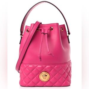 Versace Nappa Quilted Medusa Tophandle Bucket Bag in Fuchsia